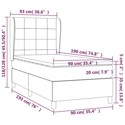 vidaXL Pat box spring cu saltea, albastru închis, 90x190 cm, catifea