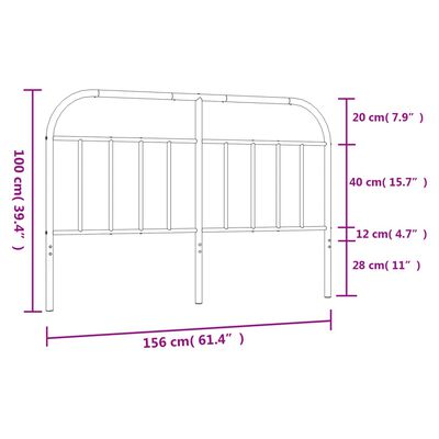 vidaXL Tăblie de pat metalică, alb, 150 cm