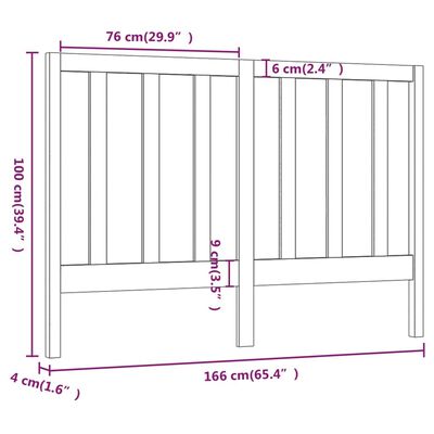 vidaXL Tăblie de pat, negru, 166x4x100 cm, lemn masiv de pin