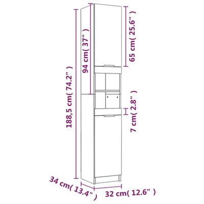 vidaXL Dulap de baie, gri beton, 32x34x188,5 cm, lemn compozit