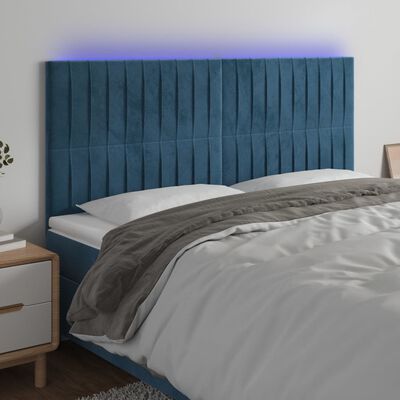 vidaXL Tăblie de pat cu LED, albastru închis, 160x5x118/128cm, catifea