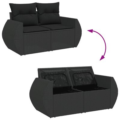 vidaXL Set canapele de grădină cu perne, 11 piese, negru, poliratan