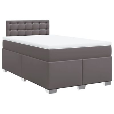 vidaXL Pat box spring cu saltea, gri, 120x190 cm, piele ecologică