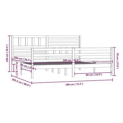 vidaXL Cadru de pat Super King, alb, 180x200 cm, lemn masiv