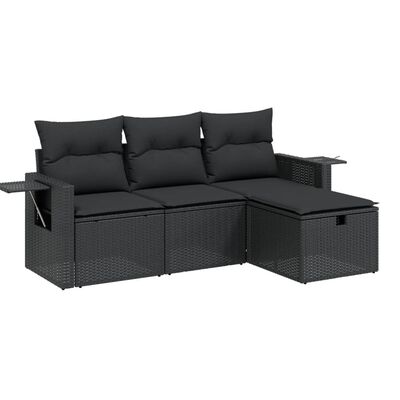 vidaXL Set mobilier de grădină cu perne, 4 piese, negru, poliratan