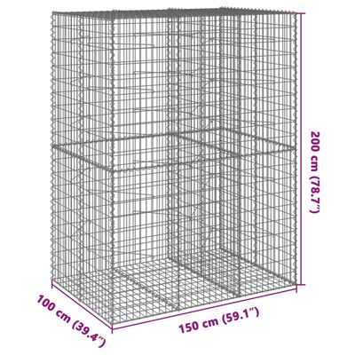 vidaXL Coș gabion cu capac, 150x100x200 cm, fier galvanizat