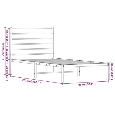 vidaXL Cadru pat metalic cu tăblie, alb, 90x200 cm