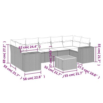 vidaXL Set canapele de grădină, 8 piese, cu perne, bej, poliratan