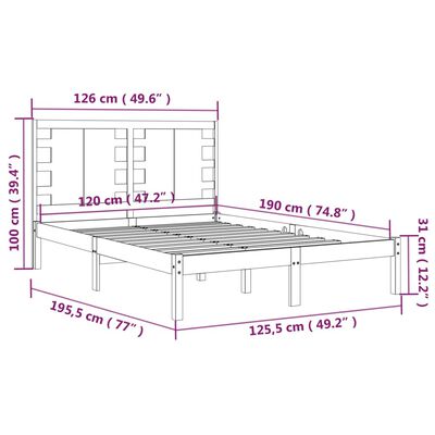 vidaXL Cadru de pat mic dublu, 120x190 cm, lemn masiv