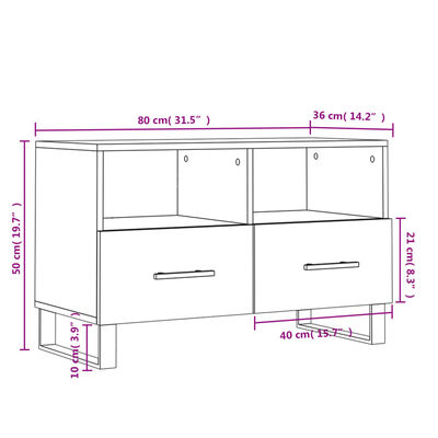 vidaXL Comodă TV, gri sonoma, 80x36x50 cm, lemn prelucrat