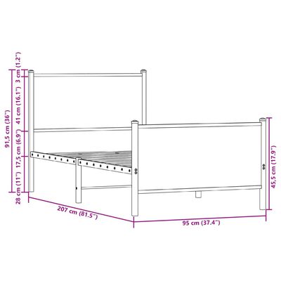 vidaXL Cadru pat metalic tăblie cap/picioare, stejar maro 90x200 cm