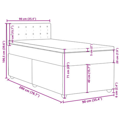 vidaXL Pat box spring cu saltea, gri deschis, 90x200 cm, textil