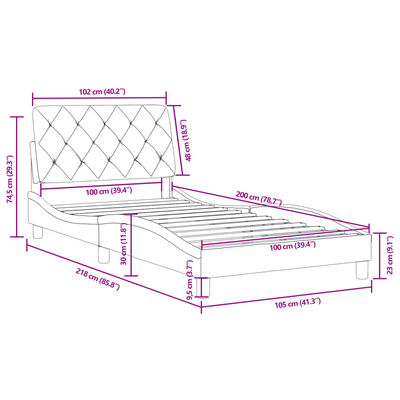 vidaXL Cadru de pat fără saltea, gri închis, 100x200 cm, catifea