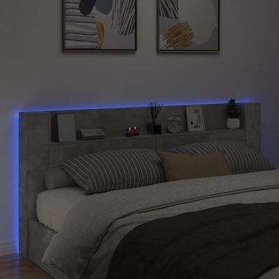 vidaXL Tăblie de pat cu dulap și LED, gri beton, 220x16,5x103,5 cm
