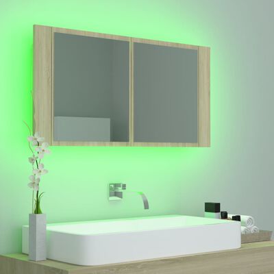 vidaXL Dulap de baie cu oglindă și LED, stejar Sonoma, 90x12x45 acril