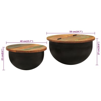 vidaXL Set măsuțe de cafea, 2 piese, negru, lemn masiv reciclat