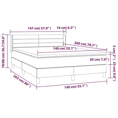 vidaXL Pat continental cu saltea, maro închis, 140x200 cm, textil