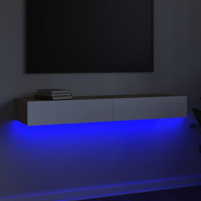 vidaXL Comodă TV cu lumini LED, alb/stejar sonoma, 120x35x15,5 cm