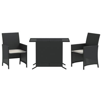 vidaXL Set bistro cu perne, 3 piese, negru, poliratan