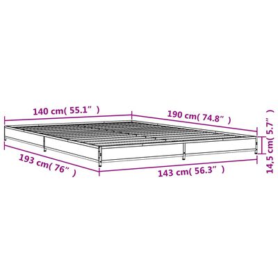 vidaXL Cadru de pat, stejar sonoma, 140x190cm, lemn prelucrat și metal