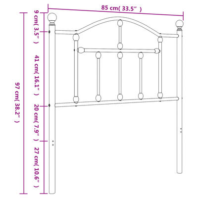 vidaXL Tăblie de pat metalică, alb, 80 cm