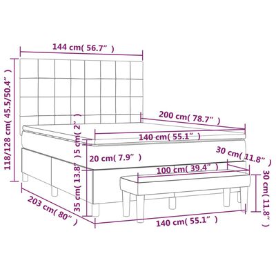 vidaXL Pat box spring cu saltea, gri închis, 140x200 cm, catifea