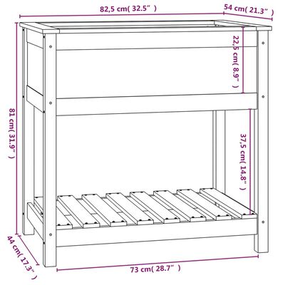 vidaXL Jardinieră cu raft, alb, 82,5x54x81 cm, lemn masiv de pin