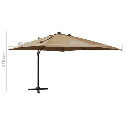 vidaXL Umbrelă suspendată cu stâlp și LED-uri, gri taupe, 300 cm