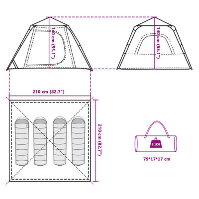 vidaXL Cort camping cupolă 4 persoane, gri/portocaliu, setare rapidă