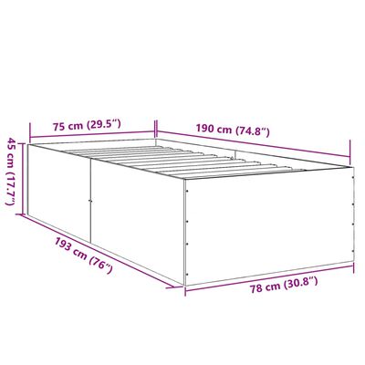 vidaXL Cadru de pat, gri sonoma, 75x190 cm, lemn prelucrat