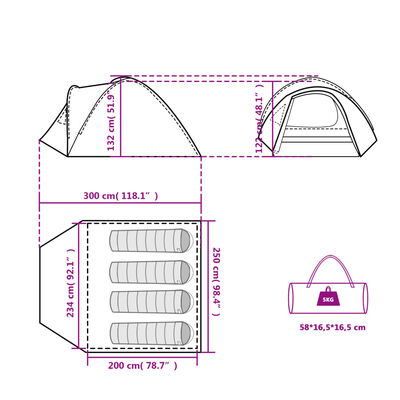 vidaXL Cort de camping cupolă pentru 4 persoane, verde, impermeabil