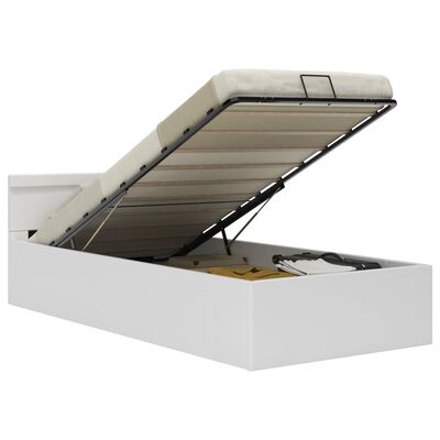 vidaXL Cadru pat hidraulic ladă și LED alb 100x200 cm piele ecologică