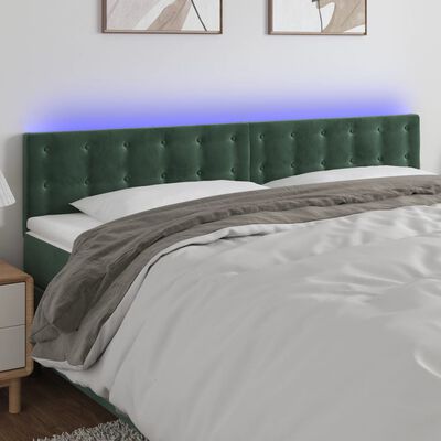 vidaXL Tăblie de pat cu LED, verde închis, 180x5x78/88 cm, catifea