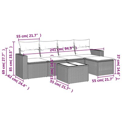 vidaXL Set mobilier de grădină cu perne, 6 piese, negru, poliratan