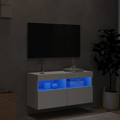 vidaXL Comodă TV de perete cu lumini LED, alb, 80x30x40 cm