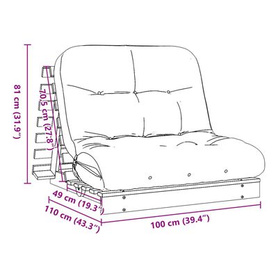 vidaXL Canapea futon cu saltea, maro, 100x206x11 cm, lemn masiv de pin