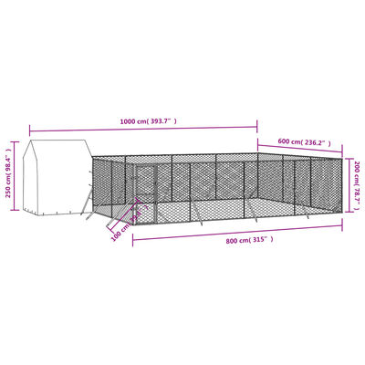 vidaXL Padoc exterior cu acoperiș argintiu 10x6x2,5 m oțel galvanizat