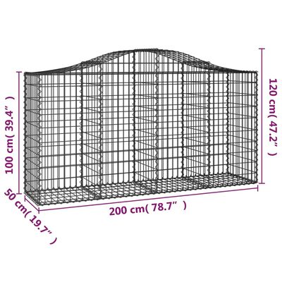 vidaXL Coșuri gabion arcuite 2 buc, 200x50x100/120 cm fier galvanizat