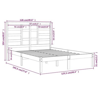 vidaXL Cadru de pat mic dublu, maro miere, 120x190 cm, lemn masiv