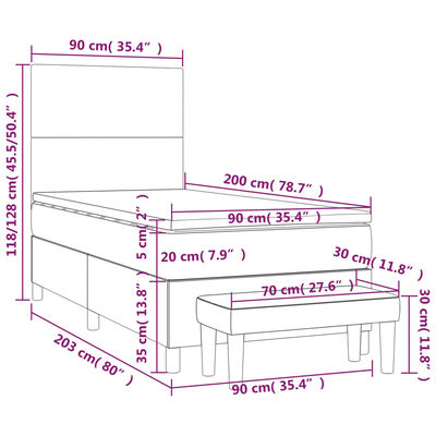 vidaXL Pat box spring cu saltea, gri, 90x200 cm, piele ecologică