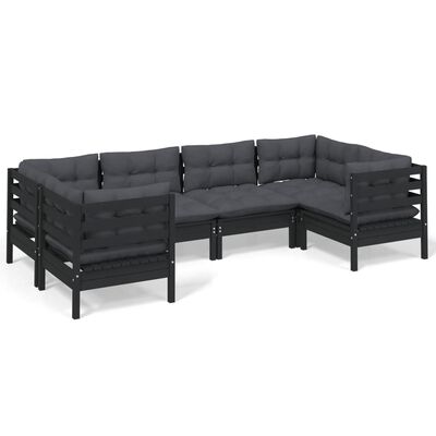 vidaXL Set mobilier de grădină cu perne, 6 piese, negru, lemn de pin