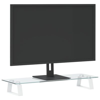 vidaXL Suport de monitor, alb, 60x20x8 cm, sticlă securizată și metal