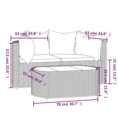 vidaXL Set mobilier de grădină cu perne, 3 piese, maro, poliratan