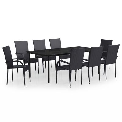 vidaXL Set mobilier de grădină,negru, 9 piese