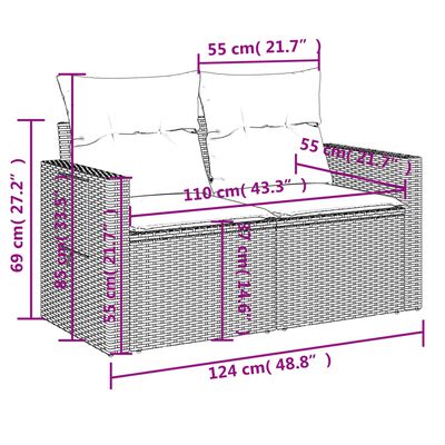 vidaXL Set canapele de grădină, 9 piese, cu perne, bej, poliratan