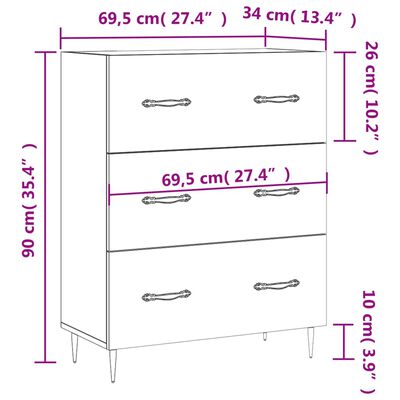 vidaXL Servantă, alb extralucios, 69,5x34x90 cm, lemn compozit