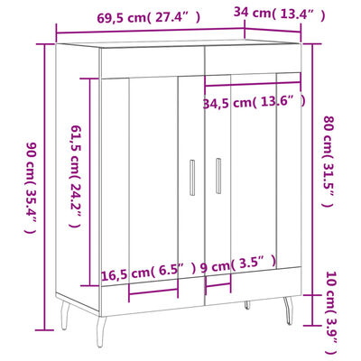 vidaXL Servantă, stejar maro, 69,5x34x90 cm, lemn prelucrat