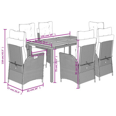 vidaXL Set mobilier de grădină cu perne, 7 piese, gri, poliratan