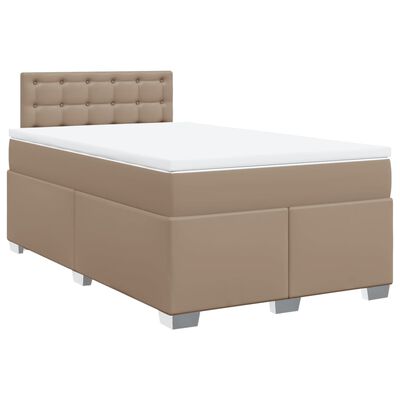 vidaXL Pat box spring cu saltea, cappuccino, 120x200cm piele ecologică