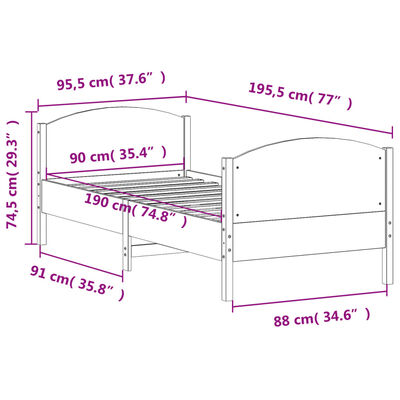 vidaXL Cadru pat fără saltea, 90x190 cm, lemn masiv de pin